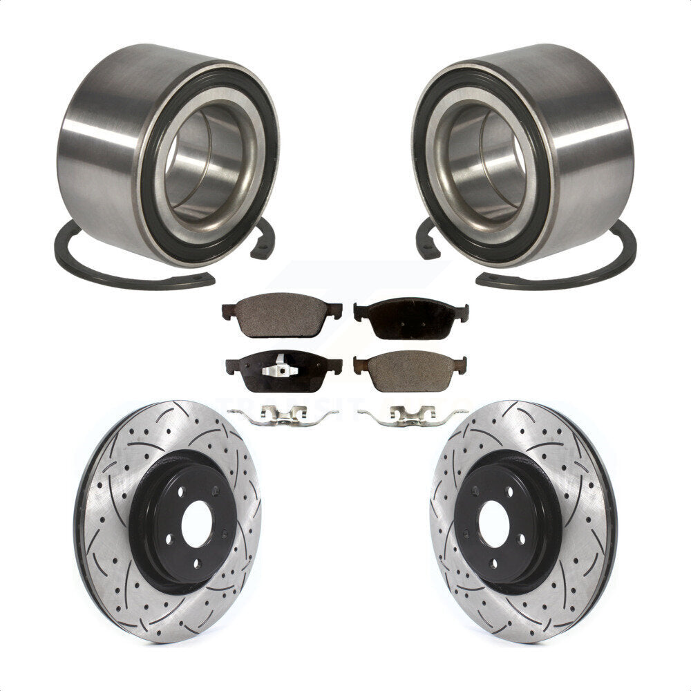 Wheel Bearing Drilled Slot Brake Rotor Pads Front Kit For Ford Focus Lincoln MKC