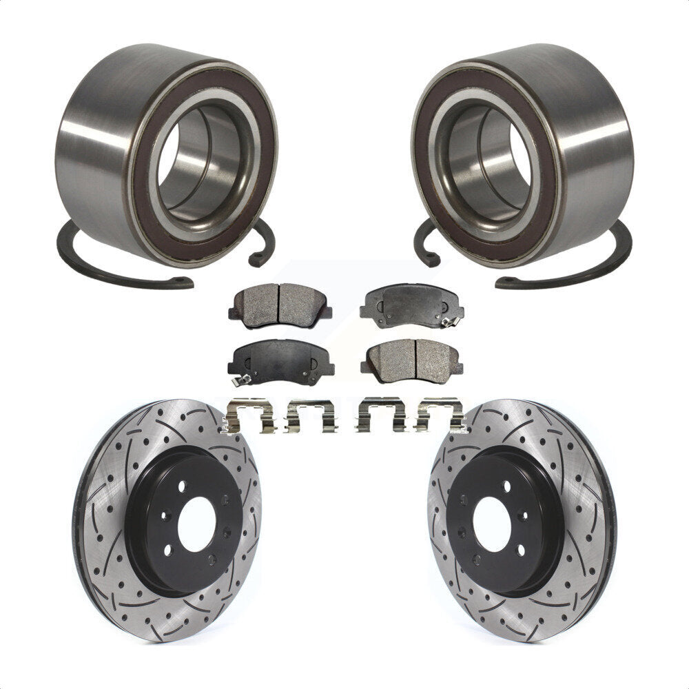Wheel Bearing Coated Drilled Slotted Disc Brake Rotor Pads Front Kit For Kia Rio