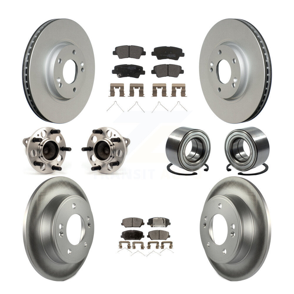 Hub Bearing Coated Brake Rotor & Pads Front Rear Kit (10Pc) For Kia Forte Forte5