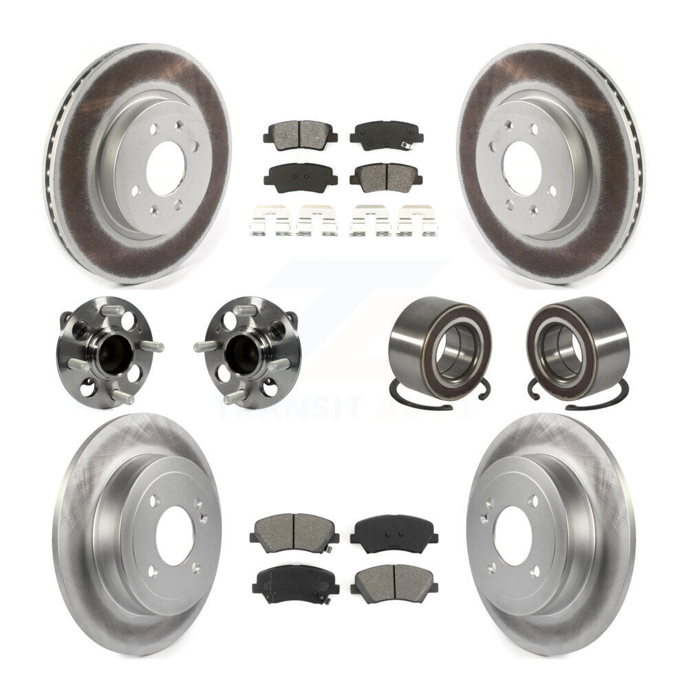 Hub Bearings Coated Disc Brake Rotors And Pads Front Rear Kit (10Pc) For Kia Rio