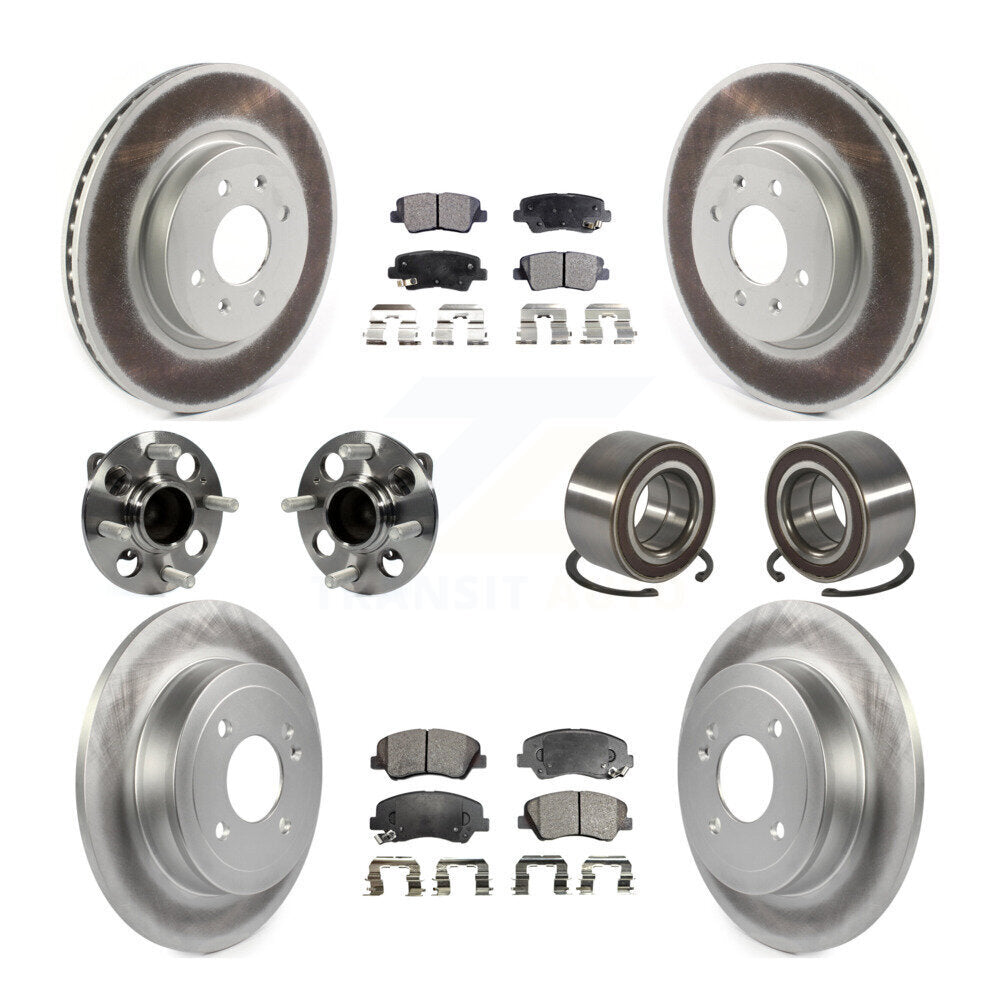 Hub Bearings Coated Disc Brake Rotors And Pads Front Rear Kit (10Pc) For Kia Rio