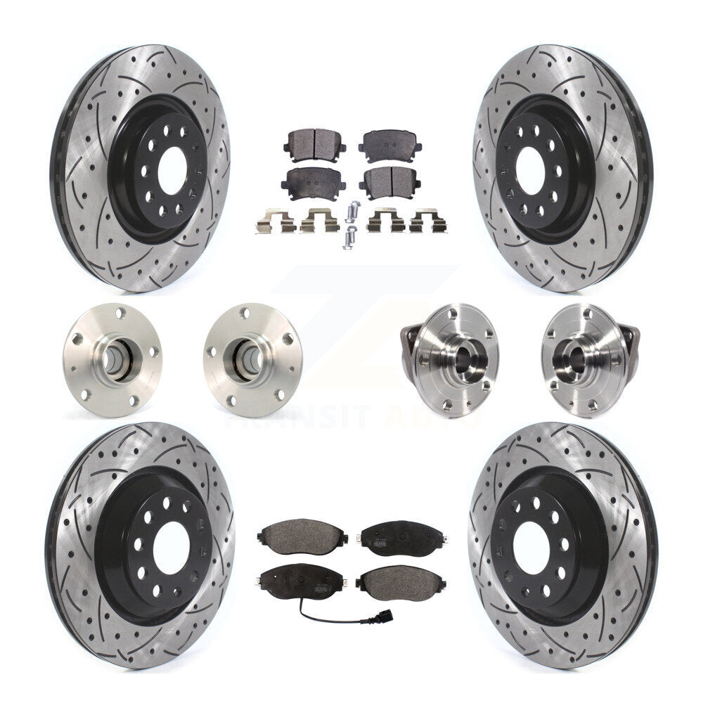 Hub Bearing Coated Disc Brake Rotor Pad Front Rear Kit (10Pc) For Volkswagen GTI