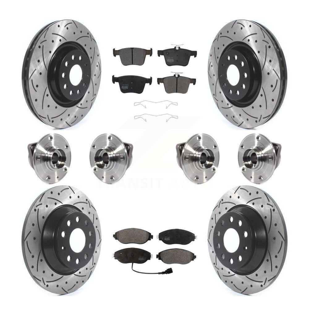 Hub Bearing Coat Brake Rotor Pad Front Rear Kit (10Pc) For Volkswagen Tiguan AWD