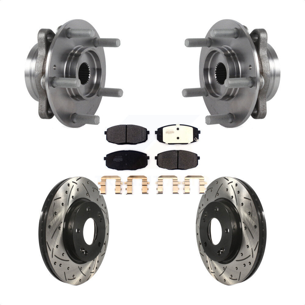 Hub Bearing Drilled Slot Brake Rotor Pad Front Kit For Kia Forte Hyundai Elantra