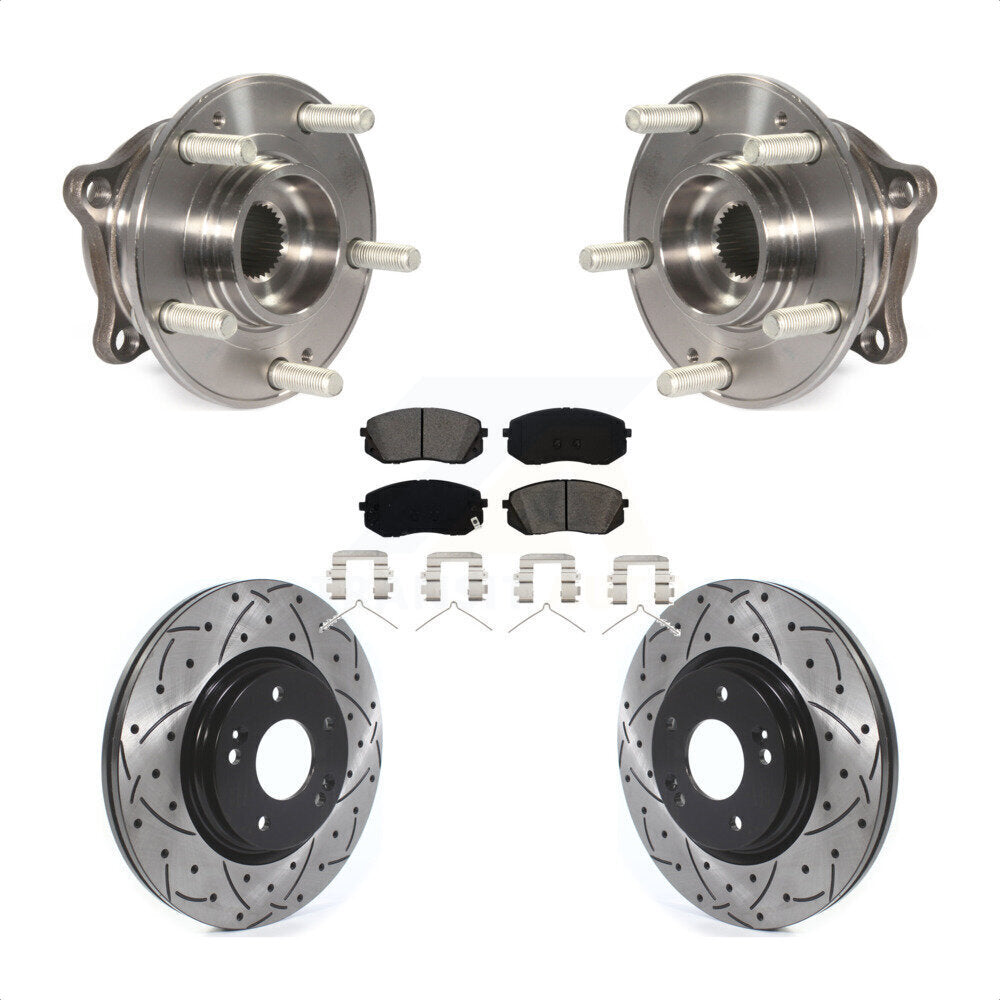 Hub Bearing Drilled Slot Brake Rotor Pad Front Kit For Hyundai Sonata Kia Optima