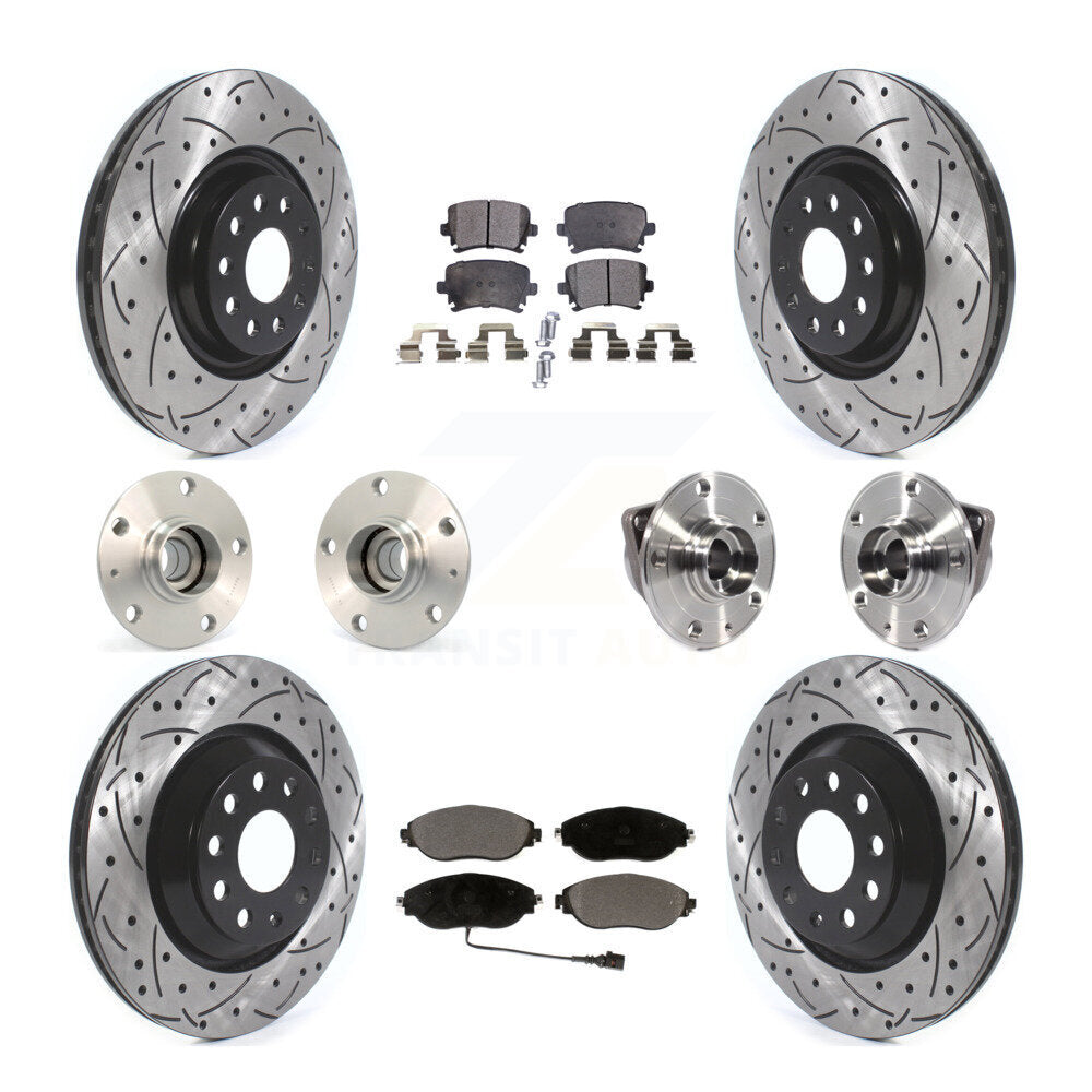 Hub Bearing Coated Disc Brake Rotor Pad Front Rear Kit (10Pc) For Volkswagen GTI