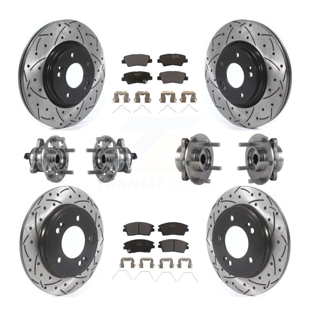 Hub Bearing Coat Brake Rotor Pads Front Rear Kit (10Pc) For Hyundai Elantra 1.6L