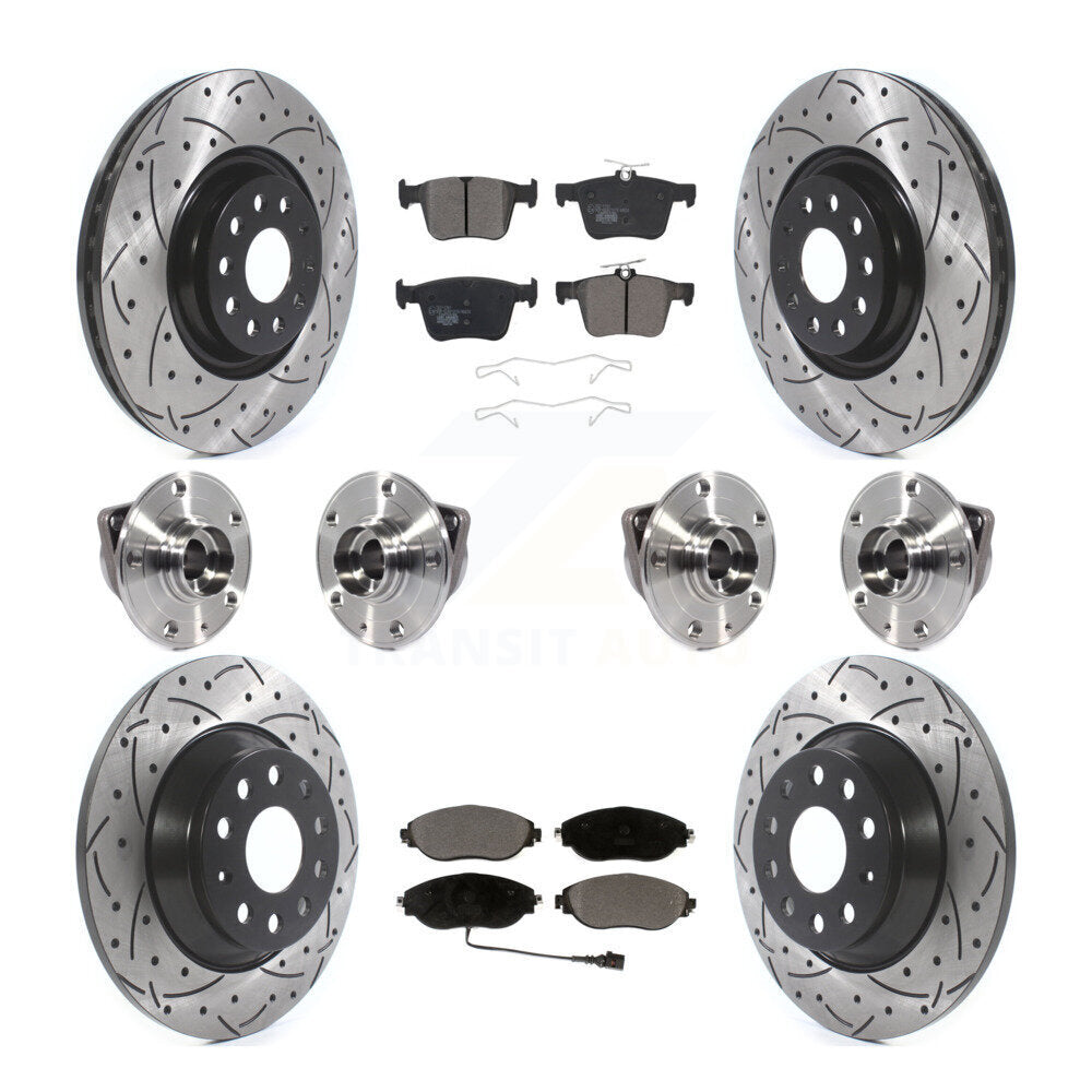 Hub Bearing Coat Brake Rotor Pad Front Rear Kit (10Pc) For Volkswagen Tiguan AWD