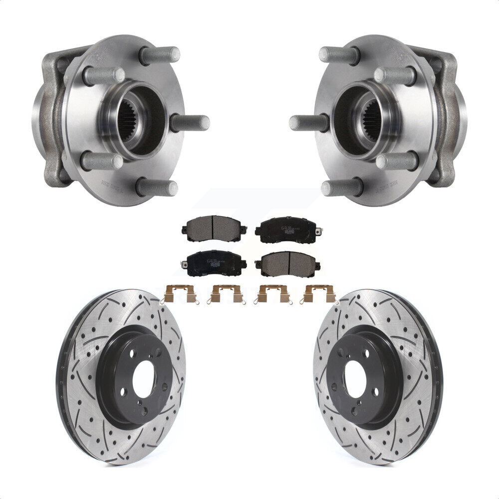 Hub Bearing Assembly Drilled Slot Brake Rotor & Pad Front Kit For Subaru Impreza