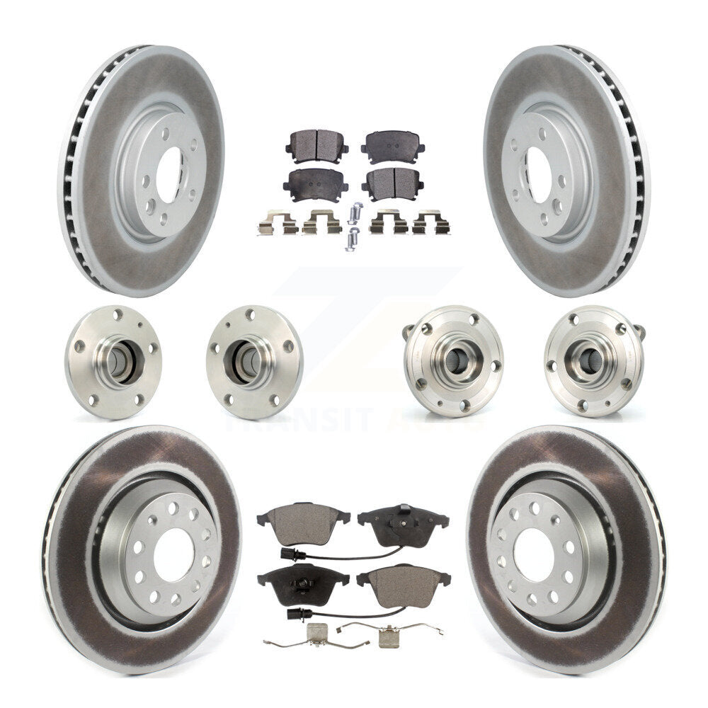 Hub Bearing Coated Disc Brake Rotor Pads Front Rear Kit (10Pc) For Volkswagen CC