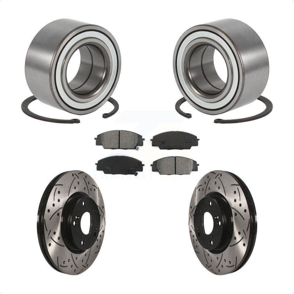 Wheel Bearing Drilled Slot Brake Rotor Pads Front Kit For 02-06 Acura RSX Type-S