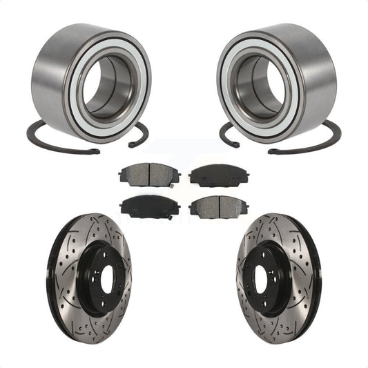 Wheel Bearing Drilled Slot Brake Rotor Pads Front Kit For 02-06 Acura RSX Type-S