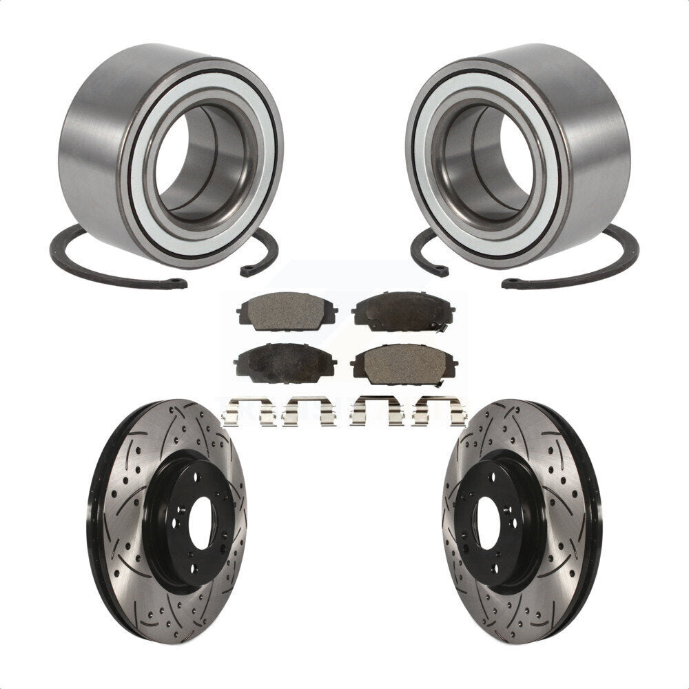 Wheel Bearing Drilled Slot Brake Rotor Pads Front Kit For 02-06 Acura RSX Type-S