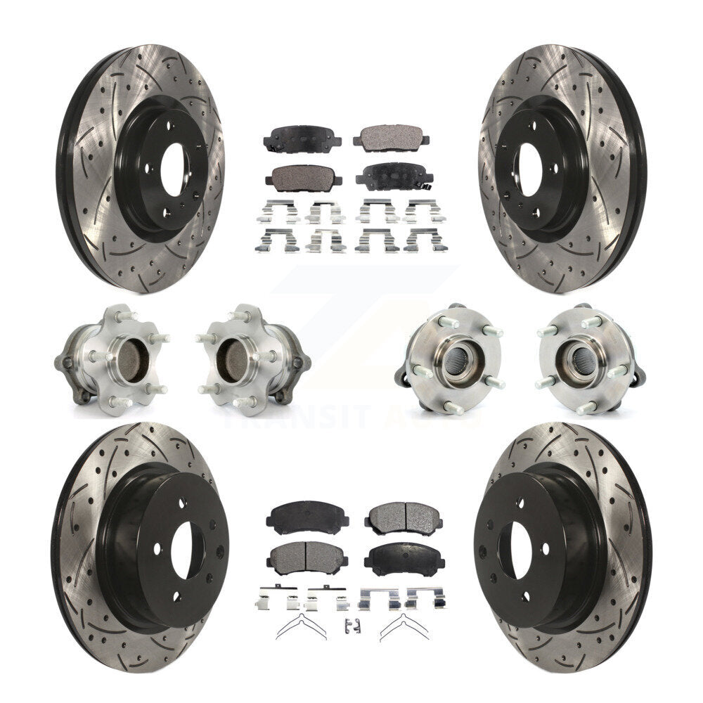 Hub Bearing Coated Disc Brake Rotor Pads Front Rear Kit (10Pc) For Nissan Maxima