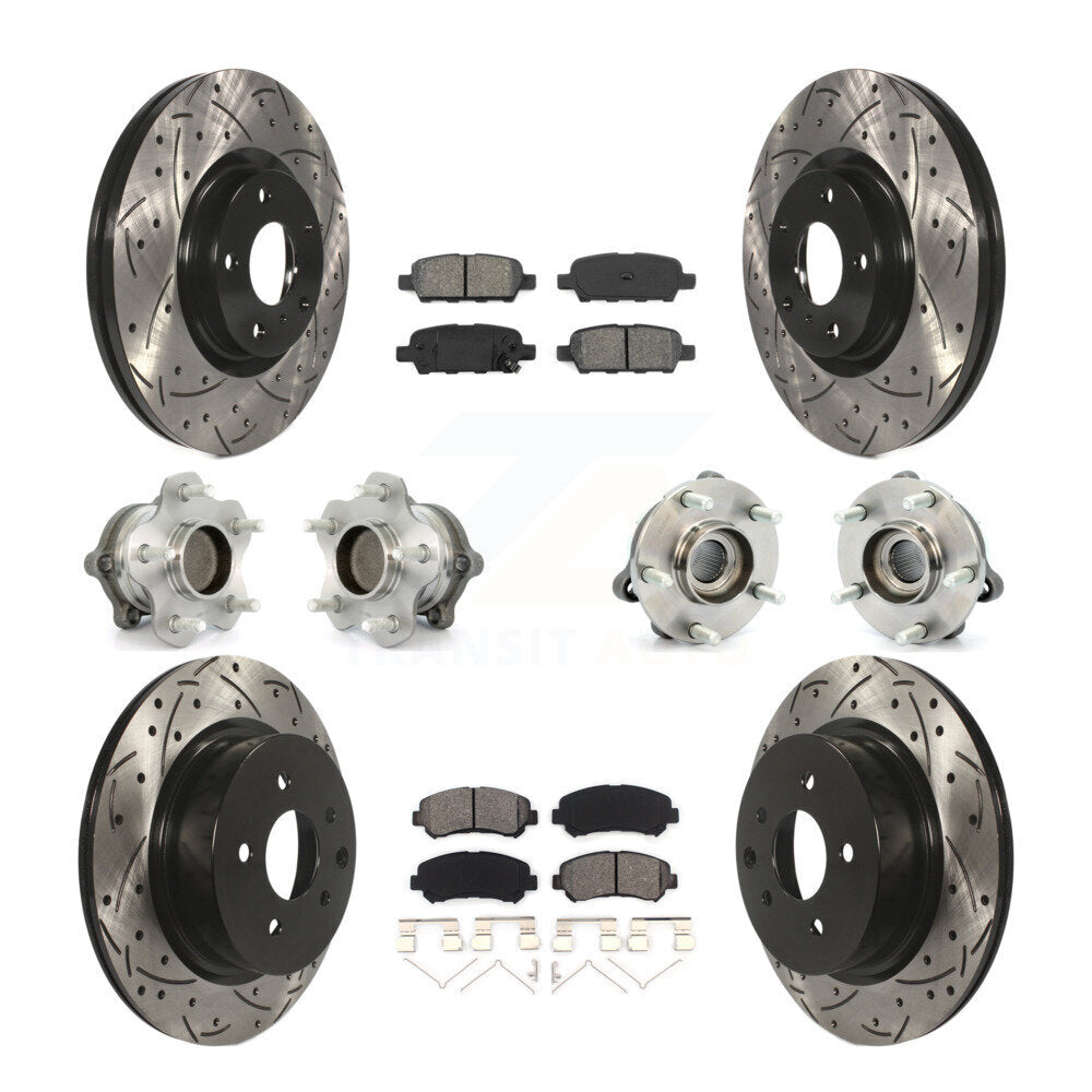 Hub Bearing Coated Disc Brake Rotor Pads Front Rear Kit (10Pc) For Nissan Maxima
