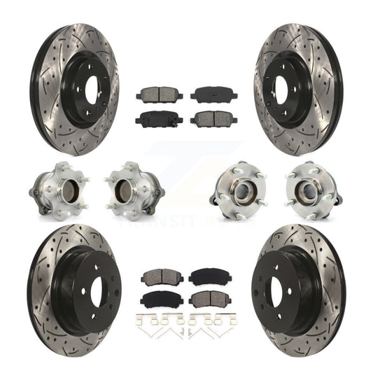 Hub Bearing Coated Disc Brake Rotor Pads Front Rear Kit (10Pc) For Nissan Maxima