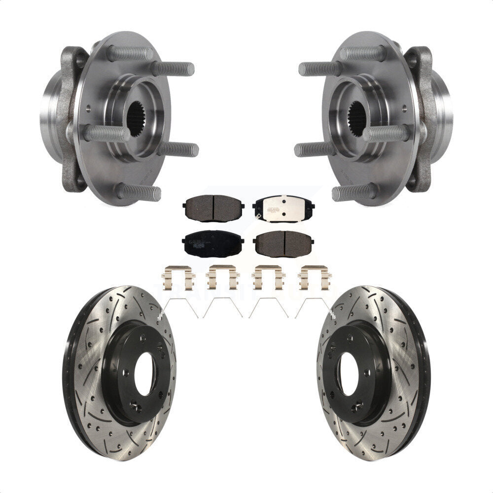 Hub Bearing Drilled Slot Brake Rotor Pad Front Kit For Kia Forte Hyundai Elantra