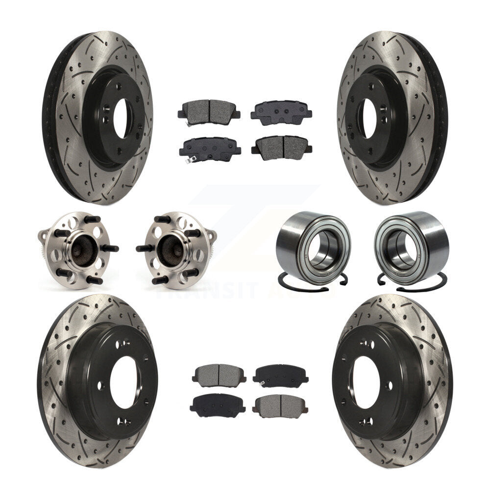 Hub Bearing Coated Brake Rotor & Pads Front Rear Kit (10Pc) For Kia Forte Forte5