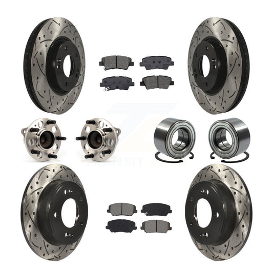 Hub Bearing Coated Brake Rotor & Pads Front Rear Kit (10Pc) For Kia Forte Forte5