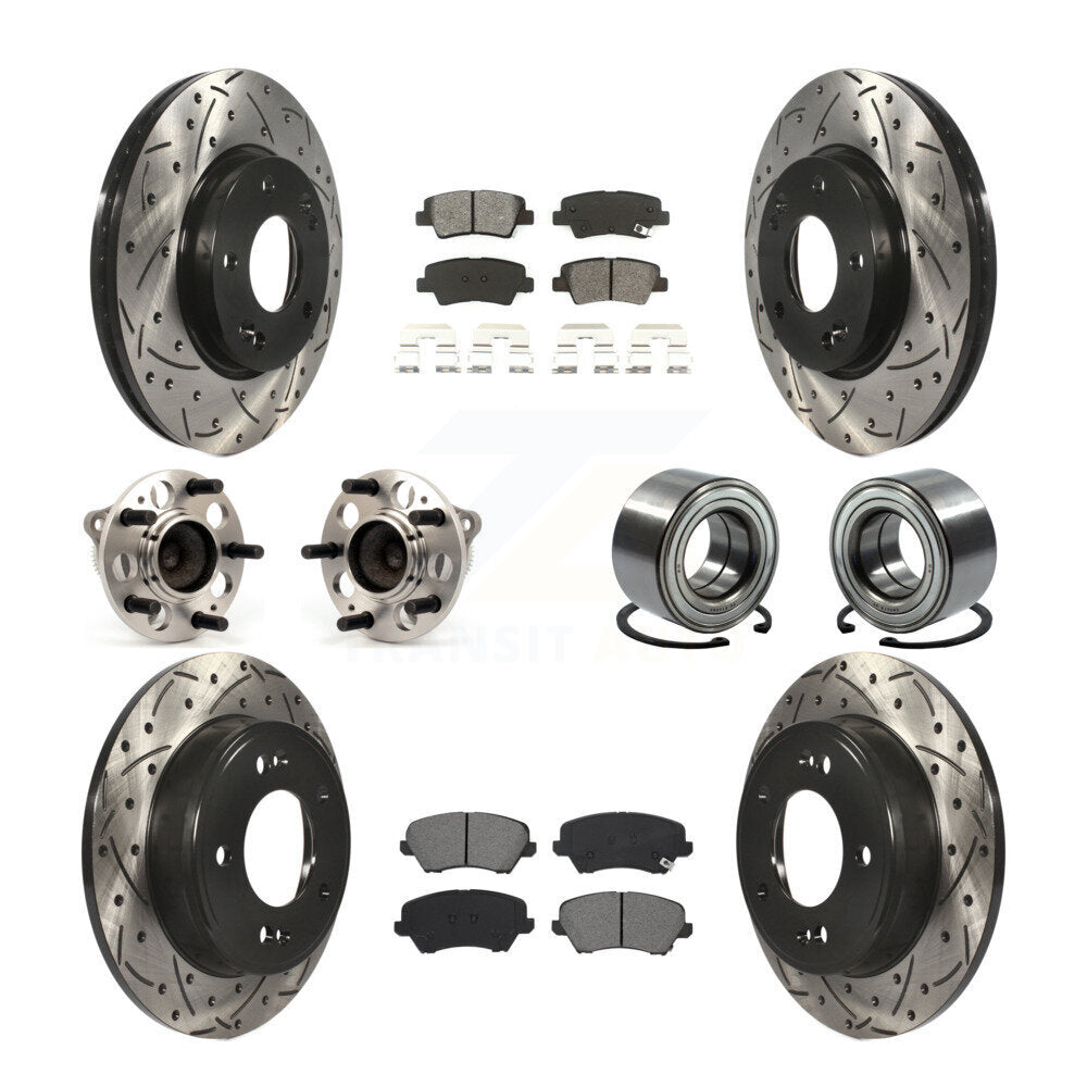 Hub Bearing Coated Brake Rotor Pads Front Rear Kit (10Pc) For Hyundai Elantra GT