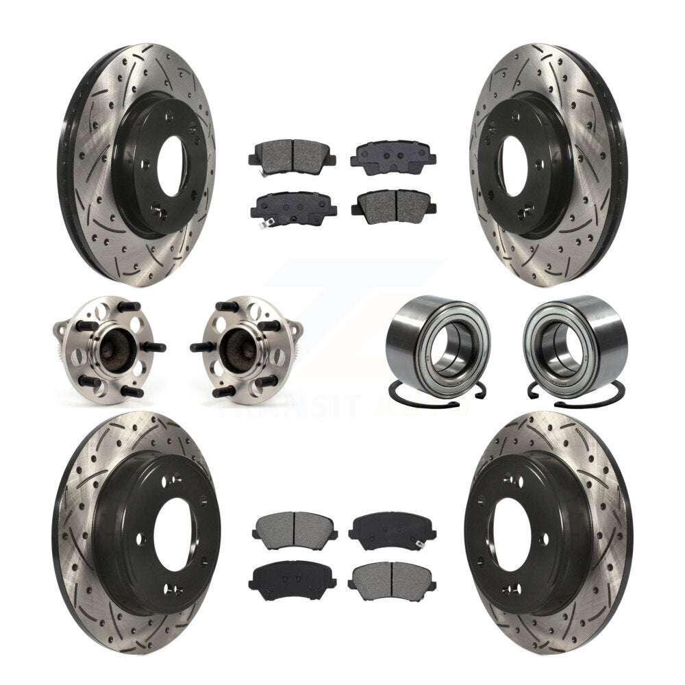 Hub Bearing Coat Brake Rotor Pads Front Rear Kit (10Pc) For Kia Forte Hyundai GT
