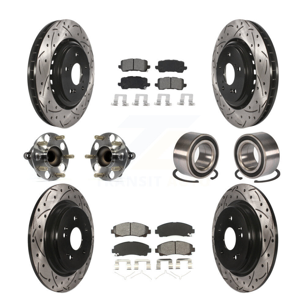 Hub Bearing Coated Brake Rotor Pad Front Rear Kit (10Pc) For 15-20 Acura TLX FWD