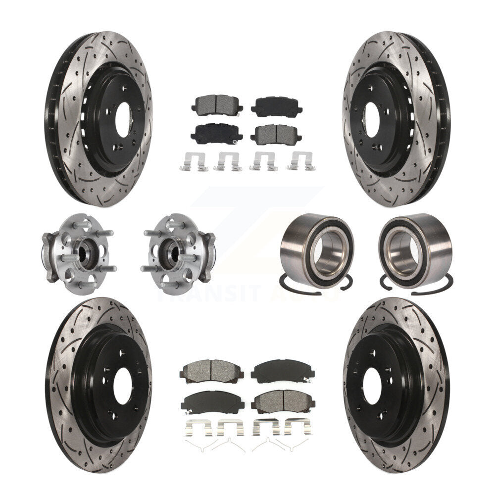 Hub Bearing Coated Brake Rotor Pad Front Rear Kit (10Pc) For 15-20 Acura TLX AWD