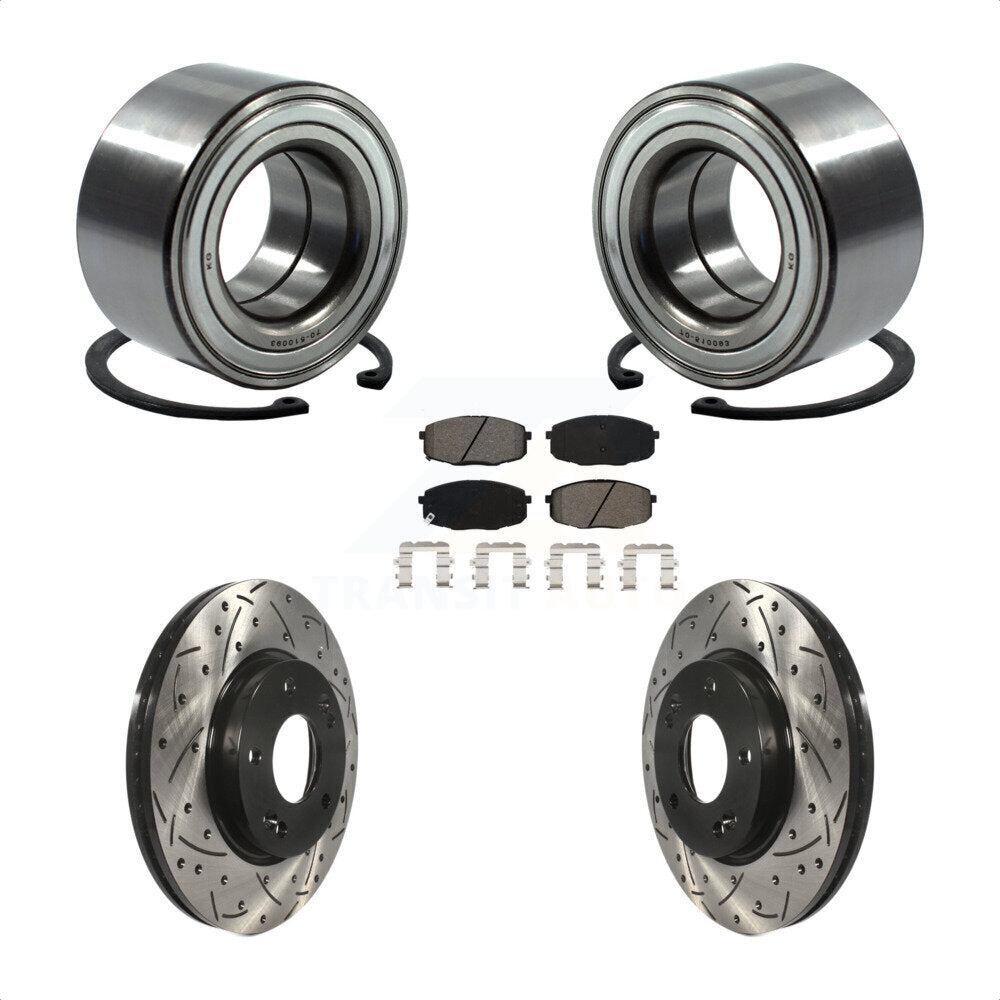Wheel Bearing Coated Drilled Slot Brake Rotor & Pad Front Kit For Kia Soul Forte