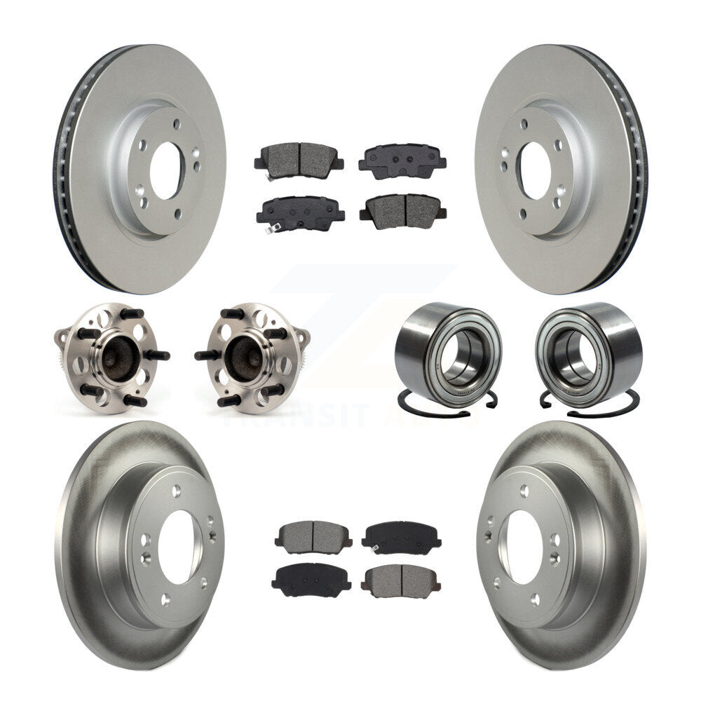 Hub Bearing Coated Brake Rotor & Pads Front Rear Kit (10Pc) For Kia Forte Forte5