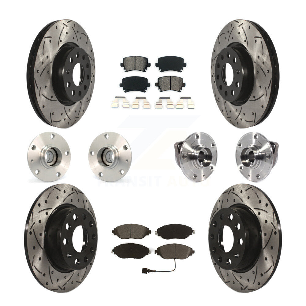 Hub Bearing Coated Disc Brake Rotor Pad Front Rear Kit (10Pc) For Volkswagen GTI