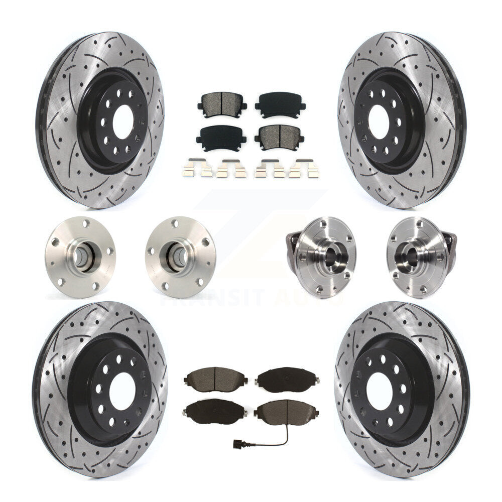Hub Bearing Coated Disc Brake Rotor Pad Front Rear Kit (10Pc) For Volkswagen GTI