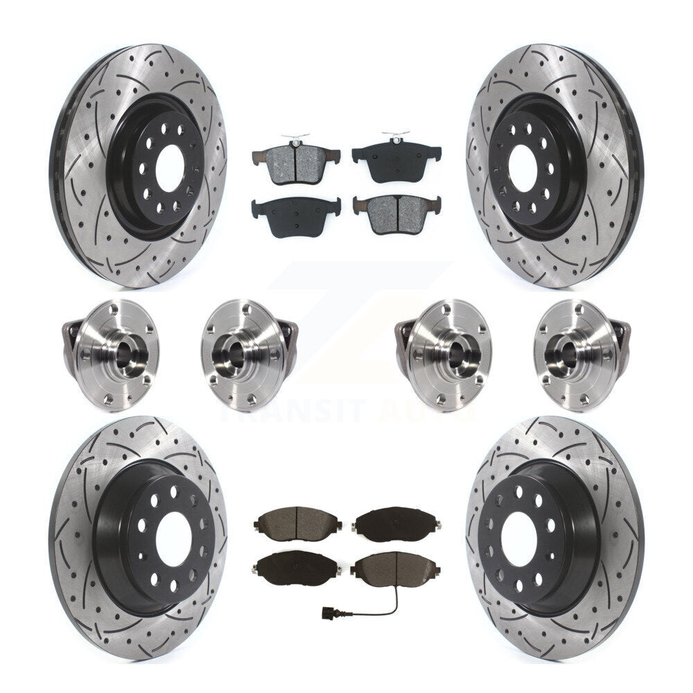Hub Bearing Coat Brake Rotor Pad Front Rear Kit (10Pc) For Volkswagen Tiguan AWD