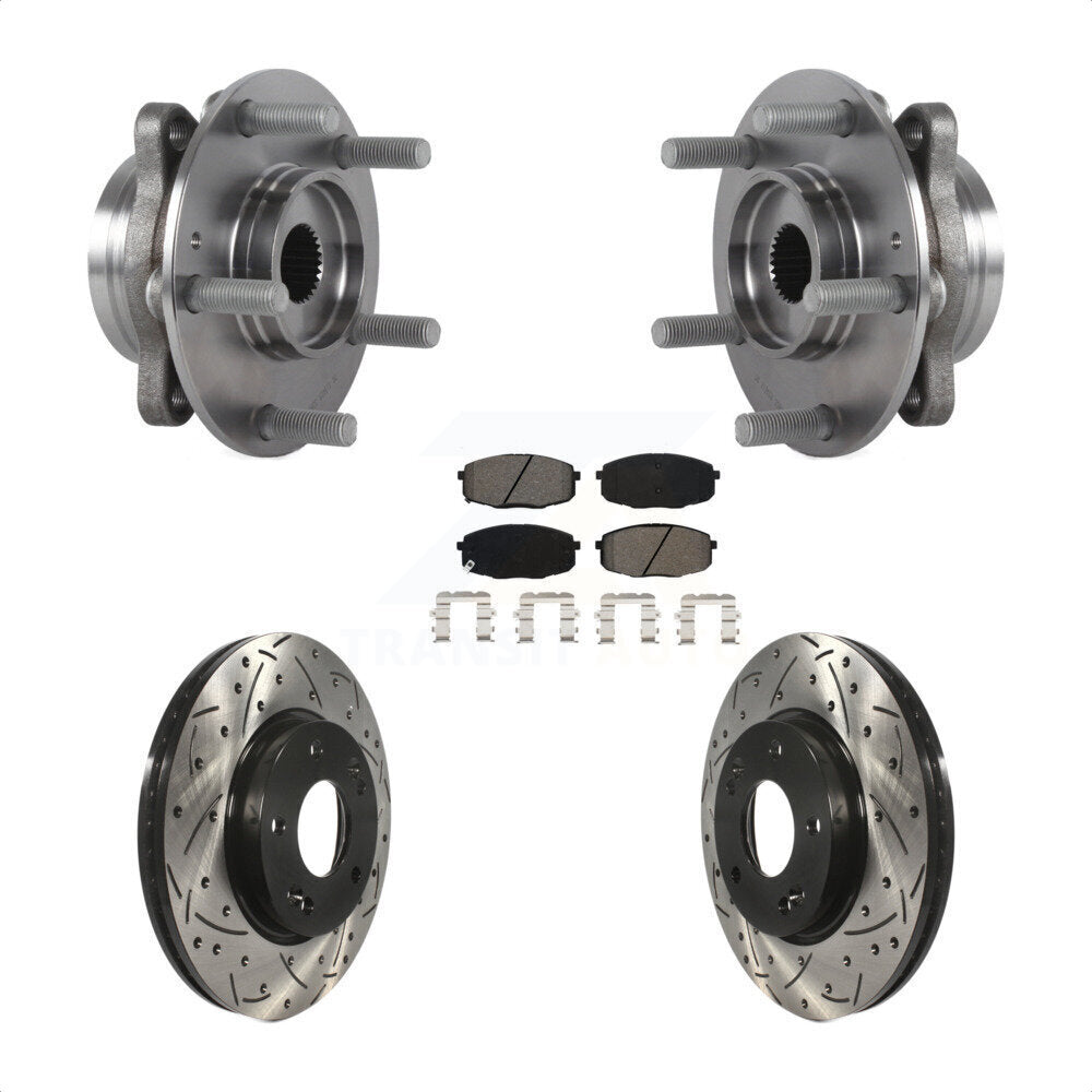 Hub Bearing Drilled Slot Brake Rotor Pad Front Kit For Kia Forte Hyundai Elantra