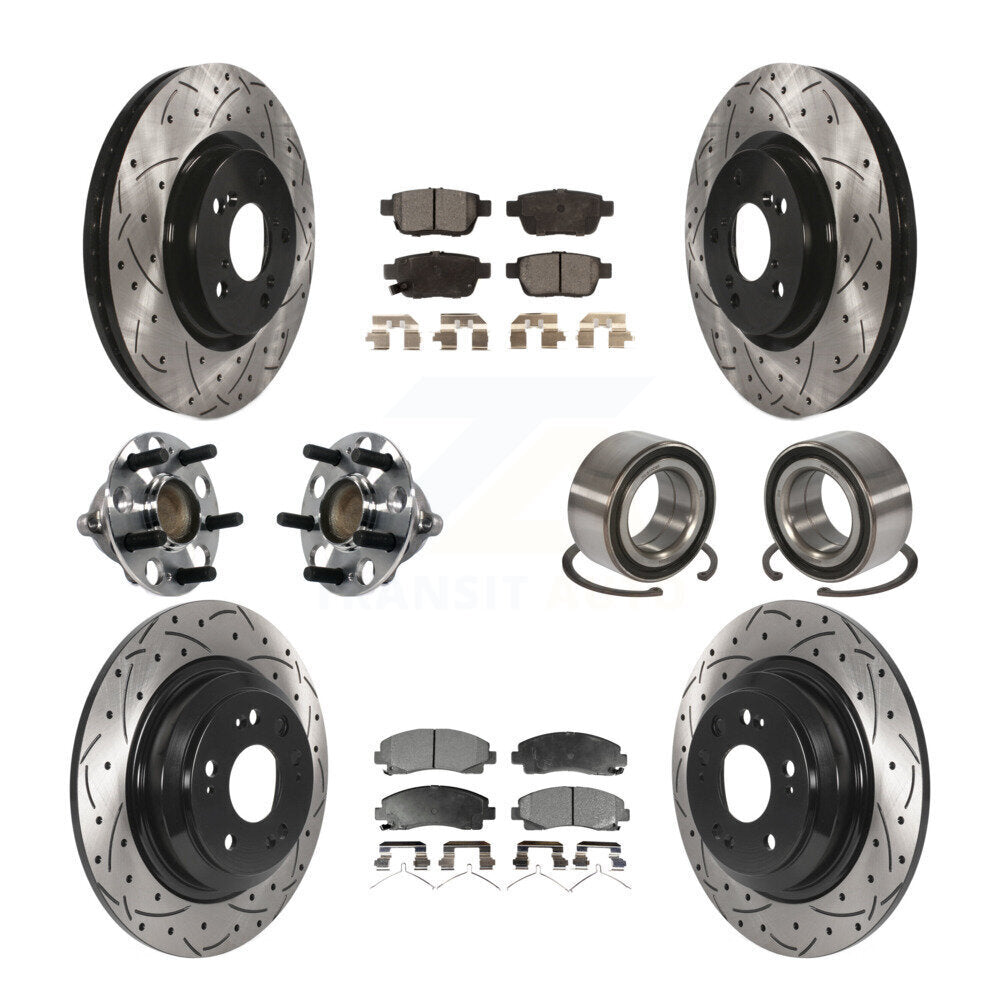 Hub Bearing Coated Disc Brake Rotors And Pads Front Rear Kit (10Pc) For Acura TL