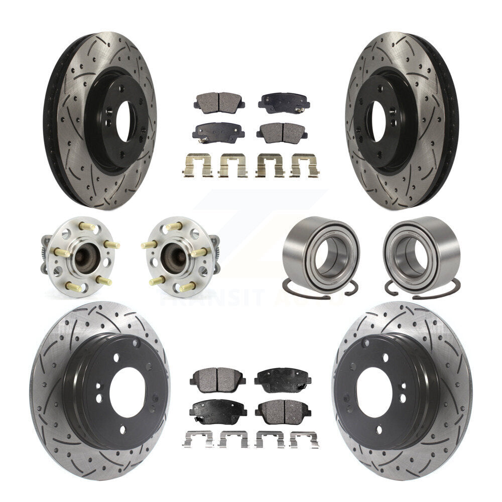 Hub Bearing Coated Brake Rotor Pads Front Rear Kit (10Pc) For Hyundai Sonata Kia