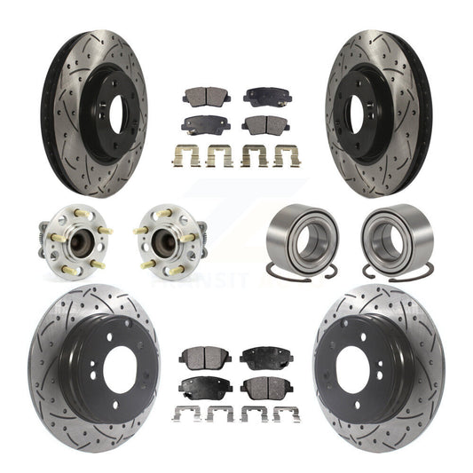 Hub Bearing Coated Brake Rotor Pads Front Rear Kit (10Pc) For Hyundai Sonata Kia