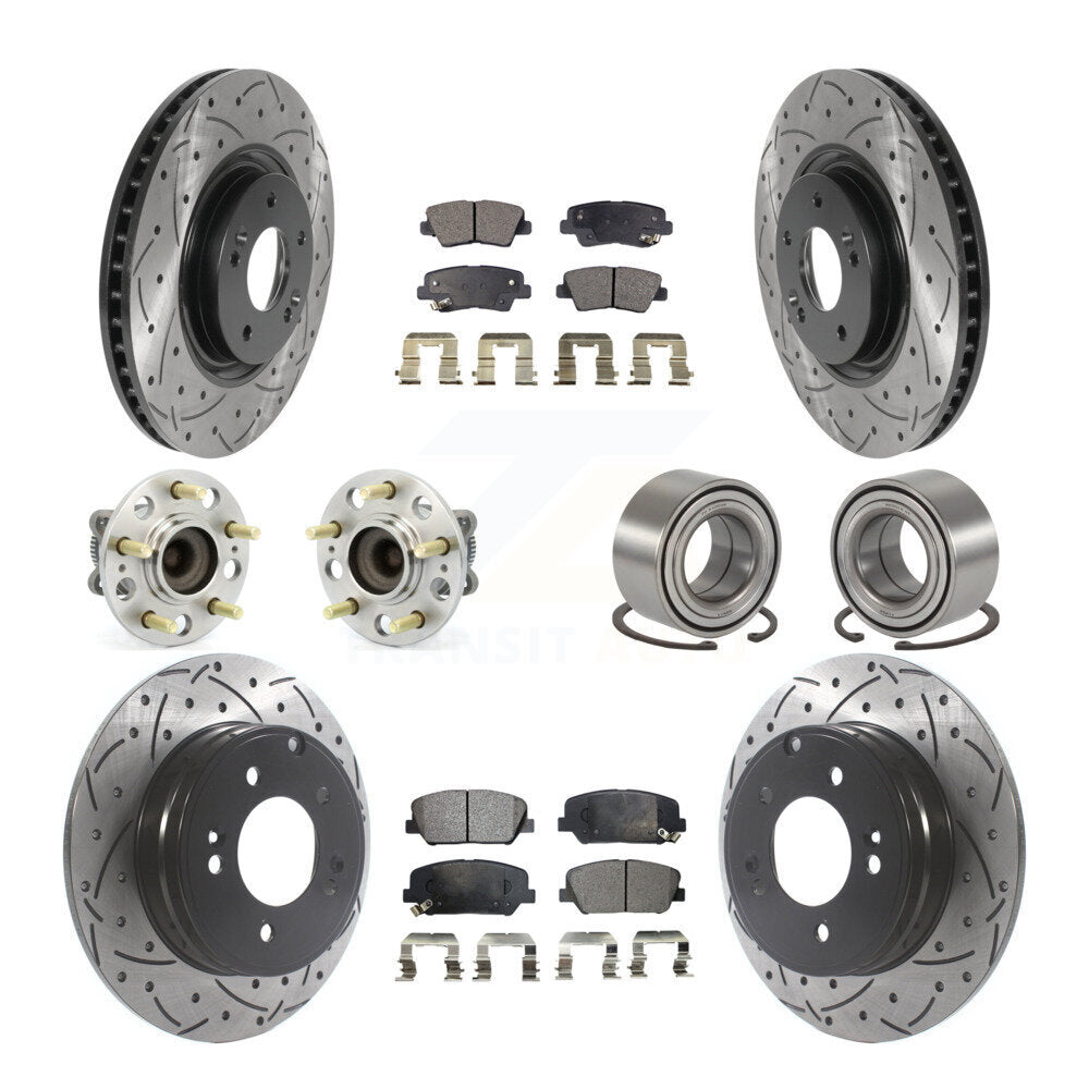 Hub Bearing Coated Brake Rotor And Pad Front Rear Kit (10Pc) For Kia Optima 2.0L