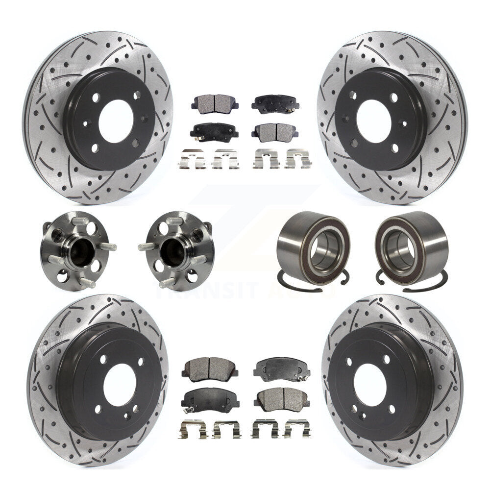 Hub Bearings Coated Disc Brake Rotors And Pads Front Rear Kit (10Pc) For Kia Rio