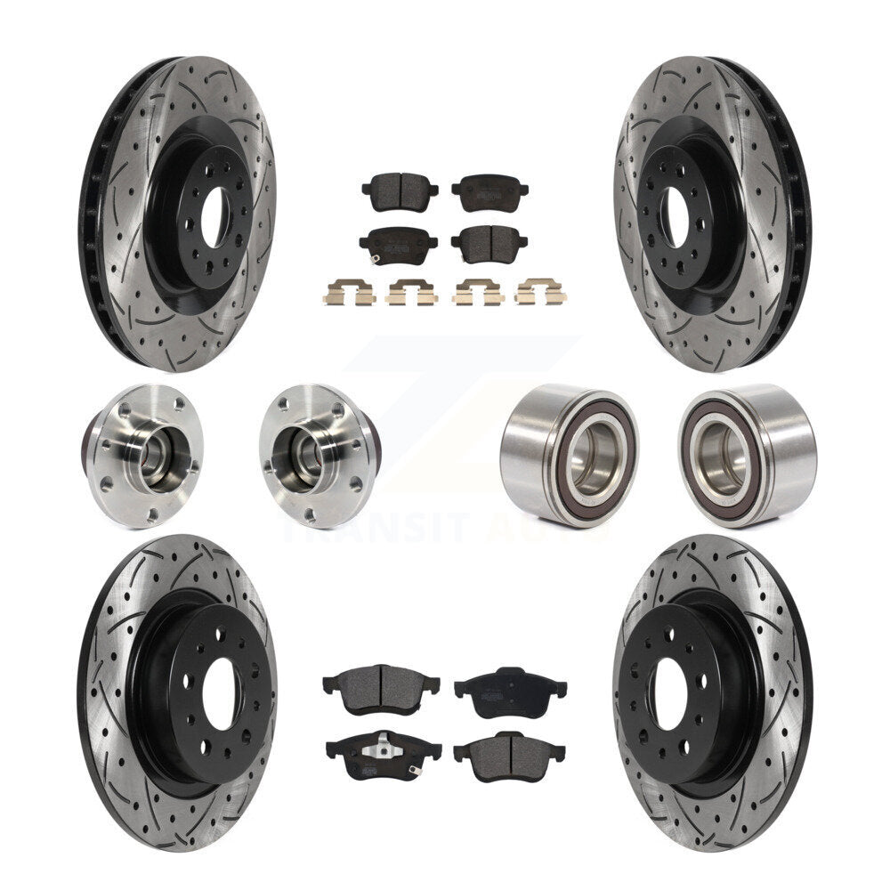 Hub Bearing Coated Brake Rotor Pad Front Rear Kit (10Pc) For 2014-2018 Fiat 500L