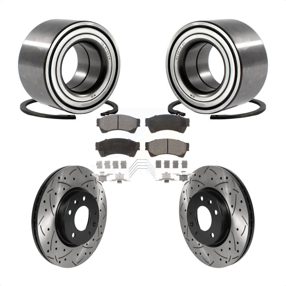 Wheel Bearing Drilled Slot Brake Rotor Pad Front Kit For Ford Fusion Mazda 6 MKZ