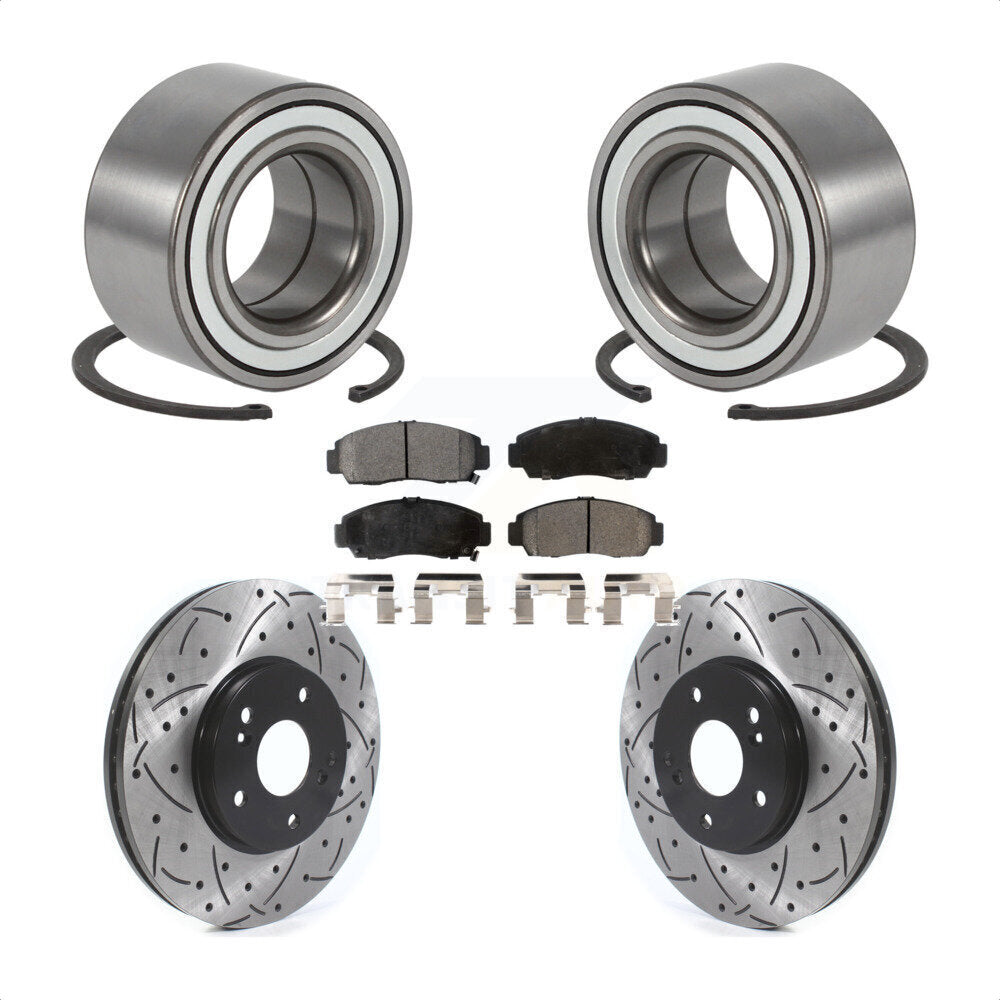 Wheel Bearing Coated Drilled Slotted Brake Rotor & Pad Front Kit For Acura TL CL