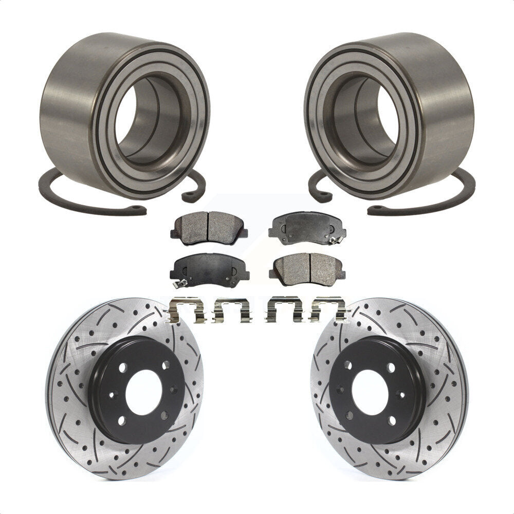 Wheel Bearing Drill Slot Brake Rotor Pads Front Kit For 2012-2017 Hyundai Accent