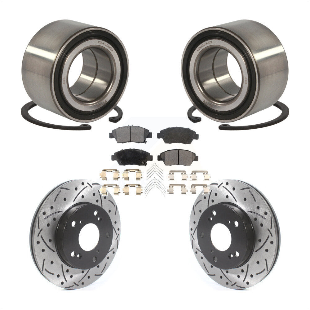 Wheel Bearing Coated Drilled Slotted Brake Rotor & Pad Front Kit For Honda Civic