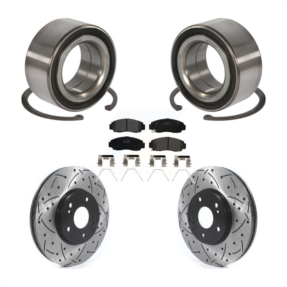 Wheel Bearing Drilled Slot Brake Rotor Pads Front Kit For Honda Accord Acura TSX