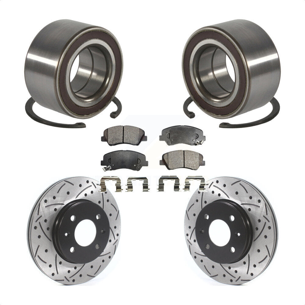 Wheel Bearing Coated Drilled Slotted Disc Brake Rotor Pads Front Kit For Kia Rio