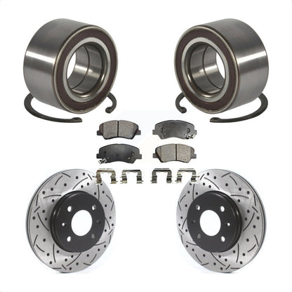 Wheel Bearing Coated Drilled Slotted Disc Brake Rotor Pads Front Kit For Kia Rio