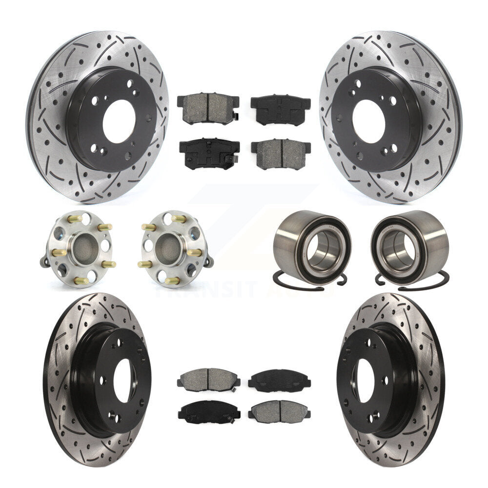 Hub Bearing Coated Disc Brake Rotor & Pads Front Rear Kit (10Pc) For Honda Civic
