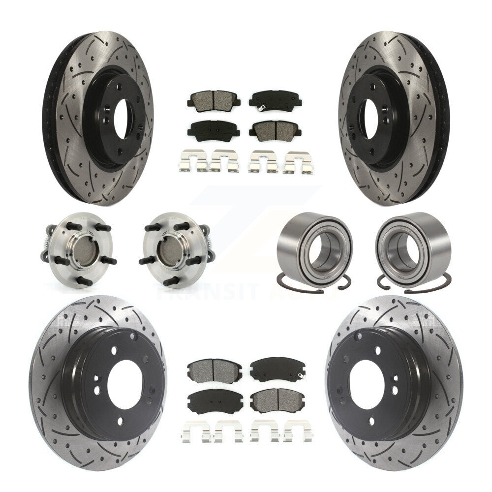 Hub Bearing Coated Disc Brake Rotor Pad Front Rear Kit (10Pc) For Hyundai Sonata