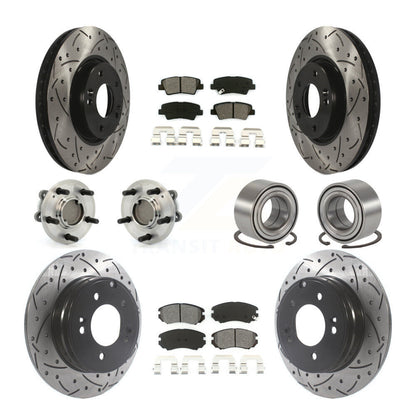 Hub Bearing Coated Disc Brake Rotor Pad Front Rear Kit (10Pc) For Hyundai Sonata