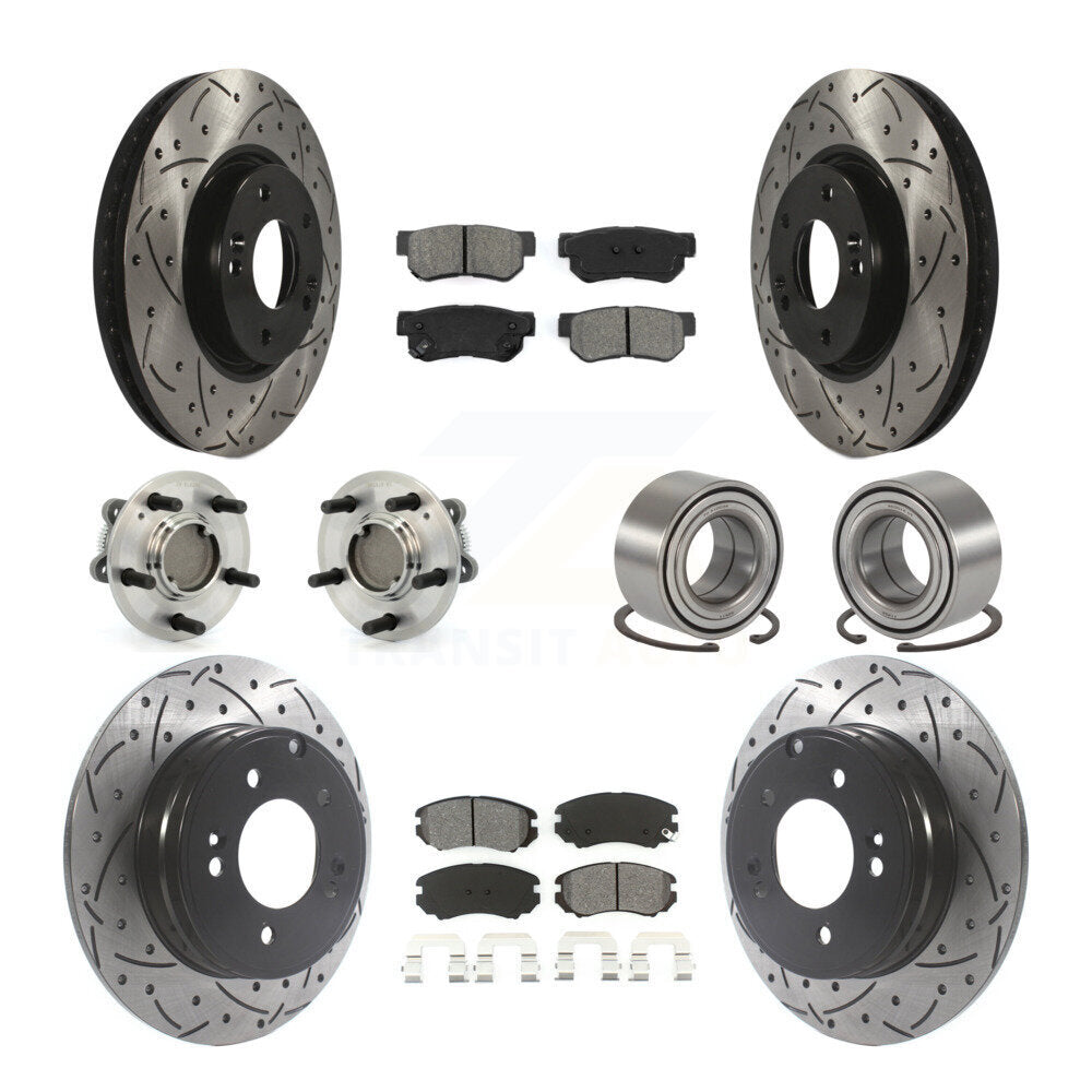 Hub Bearing Coated Disc Brake Rotor Pad Front Rear Kit (10Pc) For Hyundai Sonata